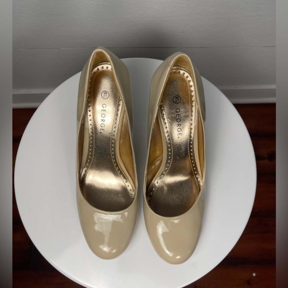 Beige Patent Leather Shoes by George Size 8.5